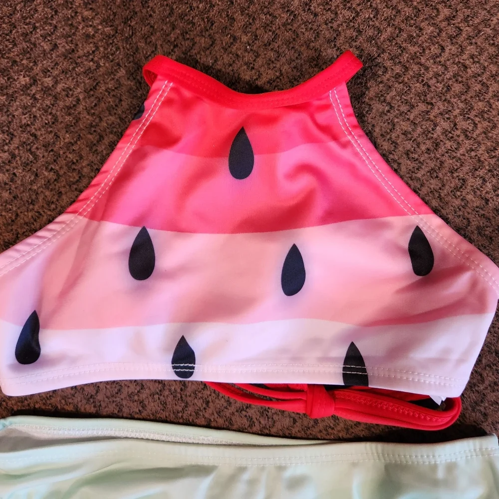 Sunshine Swing Girl's Halter Bikini Watermelon Pink & Mint NWT - Picture 3 of 6